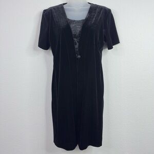 Another Thyme Dress Women 8P Black Floral Velvet Burnout VTG 90s Y2K Goth Witchy